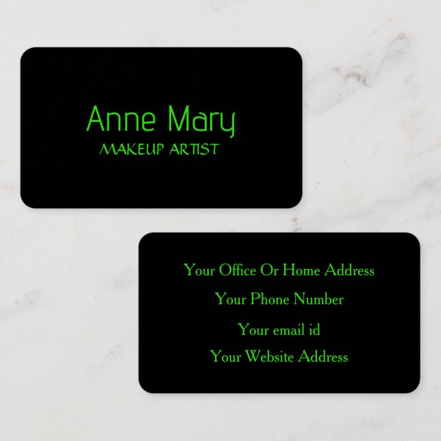 Tarjeta De Visita Salón de Artistas de Maquillaje con Guión Verde Ne (Anverso / Reverso)