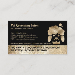 Tarjeta De Visita Salón de Aseo de Mascotas Gold Sparkling