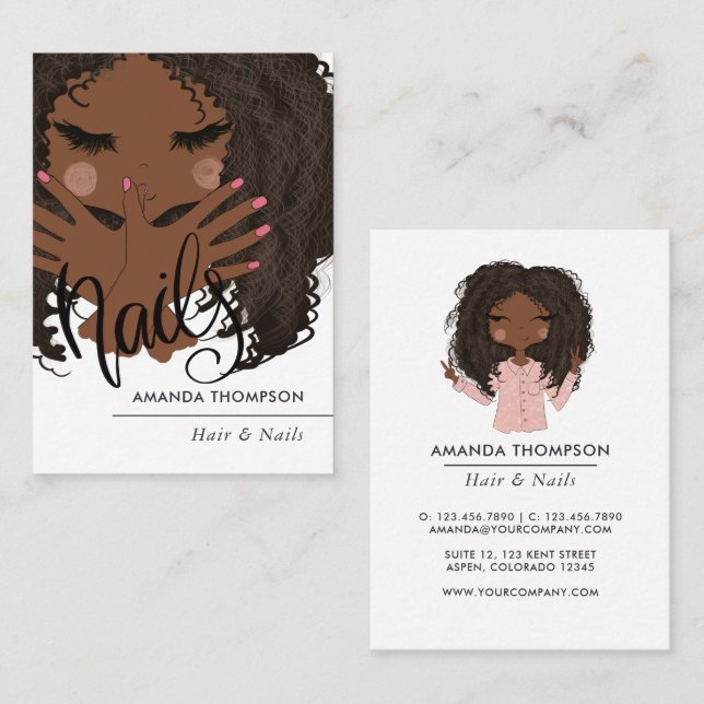 Tarjeta De Visita Salón de belleza afroamericano de cabello y uñas (Anverso / Reverso)