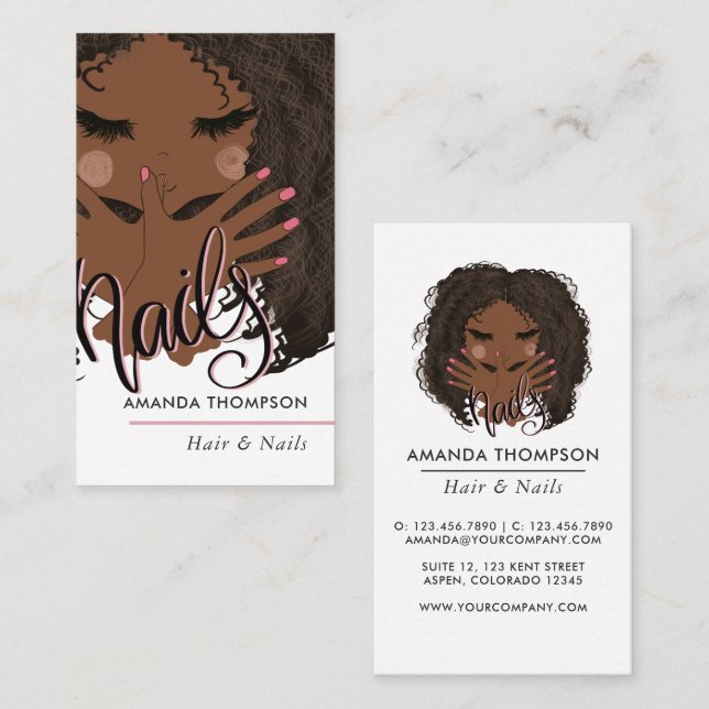 Tarjeta De Visita Salón de belleza afroamericano de pelo y uñas Busi (Anverso / Reverso)