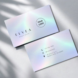 Tarjeta De Visita Salón de Belleza Arcoíris Holográfico Moderno