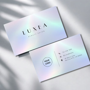 Tarjeta De Visita Salón de Belleza arcoíris pastel holográfico moder