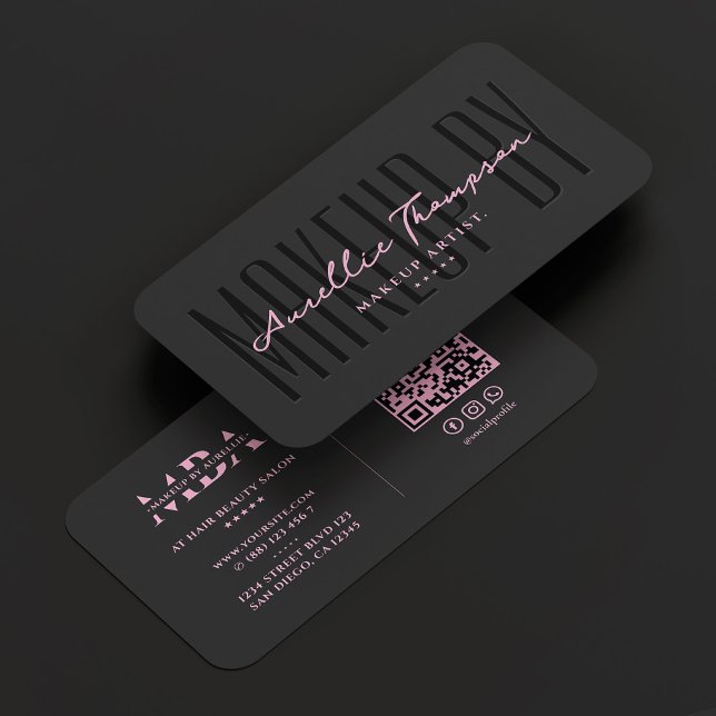 Tarjeta De Visita Salón de belleza Artista de maquillaje Elegante Ro (Beauty Salon Makeup Artist Elegant Black Pink Business Card
)