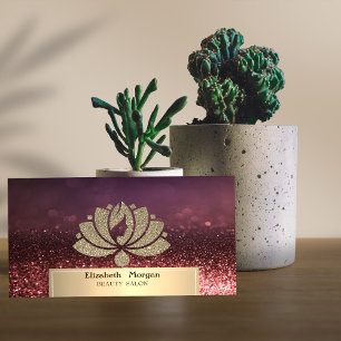 Tarjeta De Visita Salón de Belleza Bokeh Loto con Brillo Dorado
