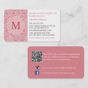 Tarjeta De Visita Salón de Belleza Boutique Pink Damask