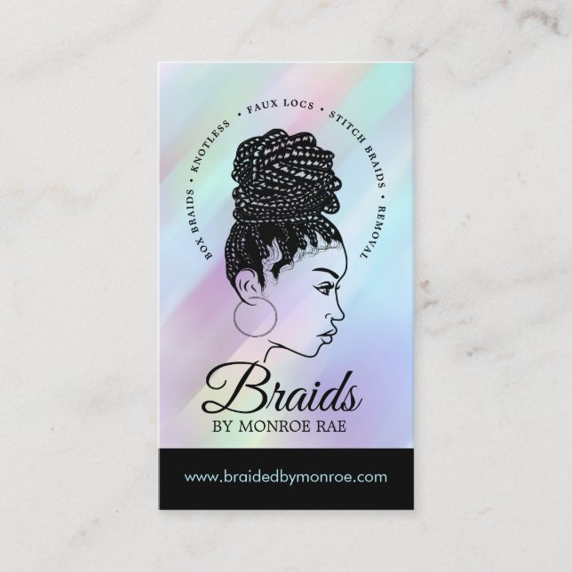 Tarjeta De Visita Salón de belleza Braids Hair Stylist Braider (Anverso)