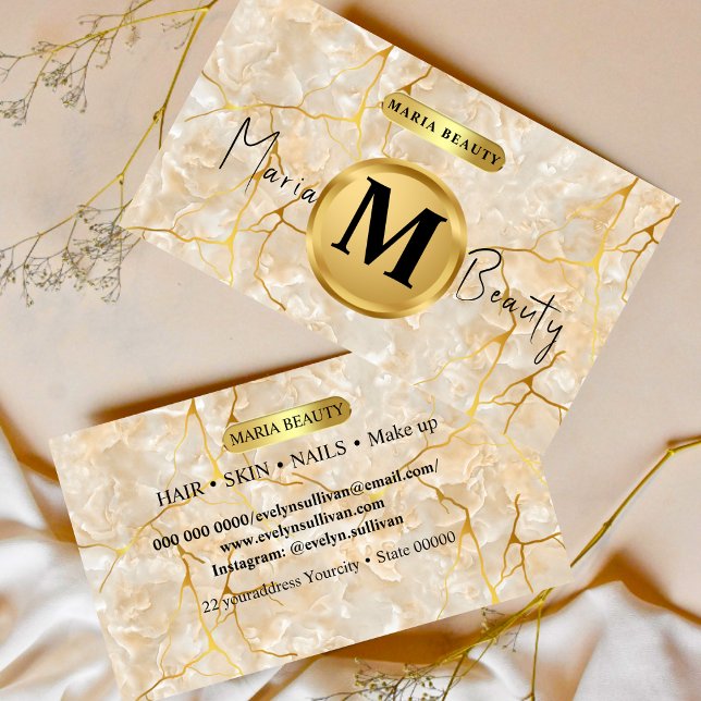 Tarjeta De Visita Salón de belleza Cabello Artista Marmol dorado mar (Subido por el creador)