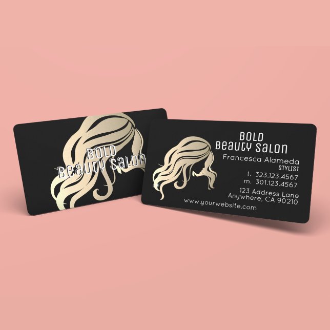 Tarjeta De Visita Salón De Belleza Cabello Estilo Oro Metálico + Neg (Subido por el creador)