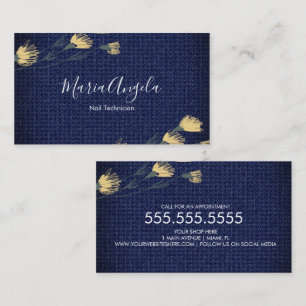 Tarjeta De Visita Salón de Belleza Casual Denim y Flores Silvestres