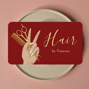 Tarjeta De Visita Salón de Belleza Chic Peluquero Peluquera Rojo Int