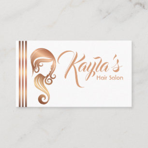 Tarjeta De Visita Salón de Belleza Chic Rose Gold Girl Cabello y Maq