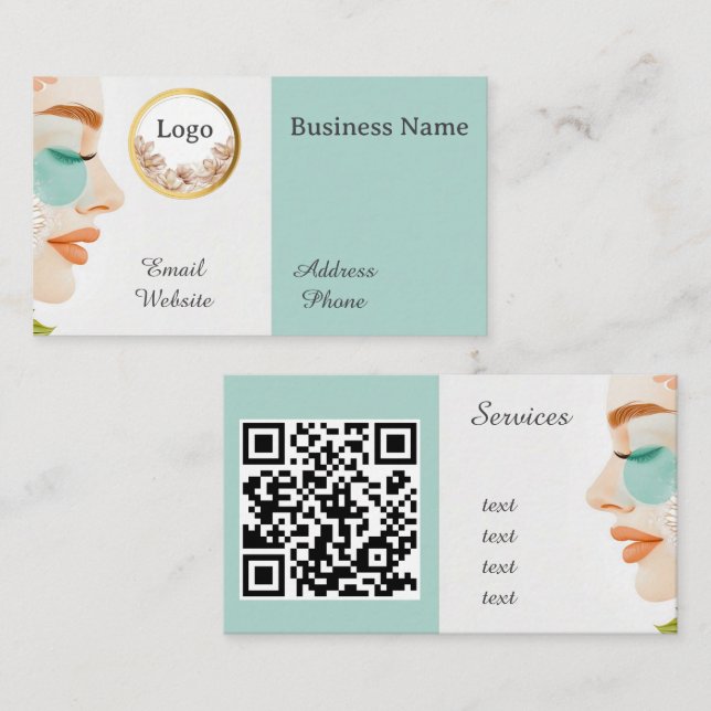 Tarjeta De Visita Salón de belleza Código QR personalizado profesion (Anverso / Reverso)