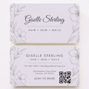 Tarjeta De Visita Salón de Belleza Código QR Purple Profesional