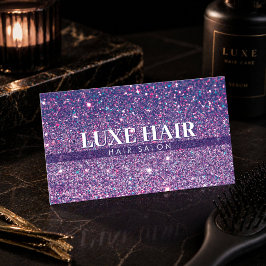 Tarjeta De Visita Salón de Belleza con Brillo Púrpura de Lujo Minima