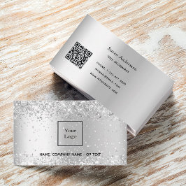 Tarjeta De Visita Salón de belleza con código QR plateado