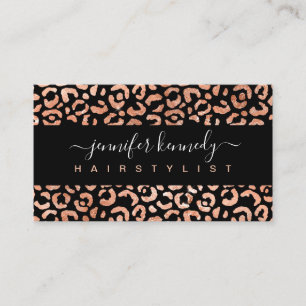 Tarjeta De Visita Salón de Belleza con Estampado de Leopardo en Oro