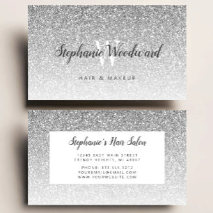 Tarjeta De Visita Salón de Belleza con Glitter Monograma de Ombre Pl