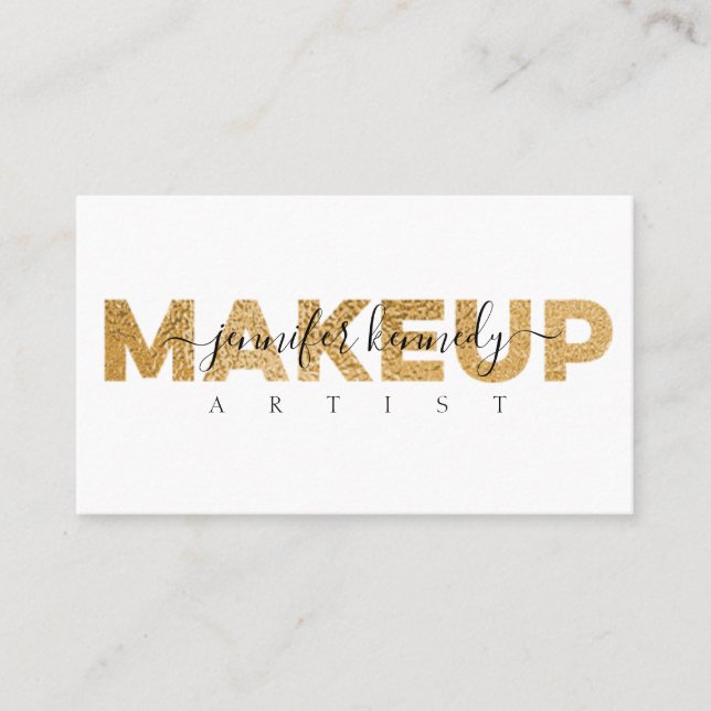 Tarjeta De Visita Salón de belleza con guión de guion Metalizado de  (Anverso)