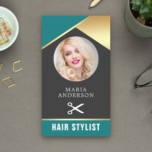 Tarjeta De Visita Salón de Belleza con Hojas de Oro Moderno Foto de 
