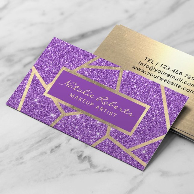 Tarjeta De Visita Salón de belleza con Purpurina Geométrico Purple G (Subido por el creador)