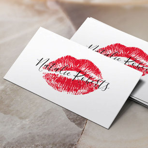 Tarjeta De Visita Salón de belleza con tiras de labio rojas