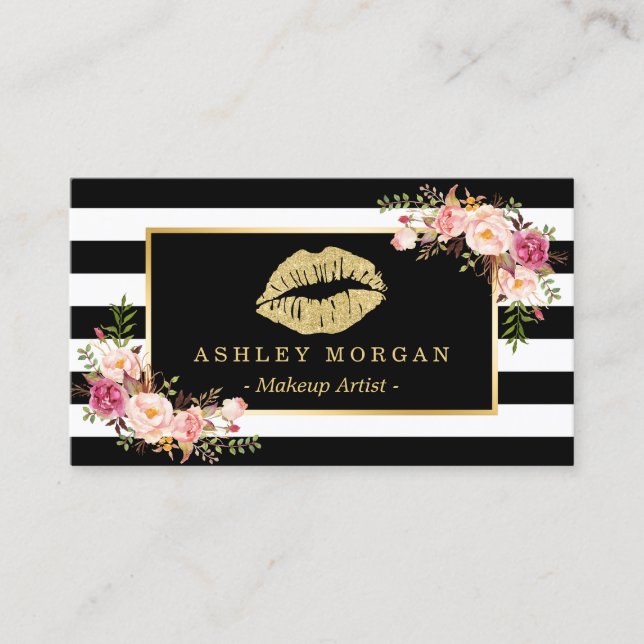 Tarjeta De Visita Salón de belleza de artistas de maquillaje floral  (Anverso)