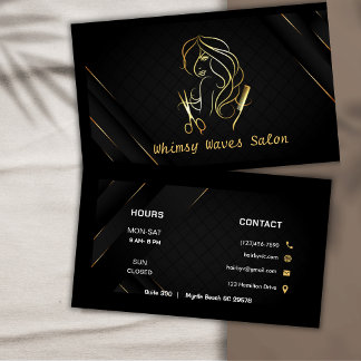 Tarjeta De Visita Salón de belleza de color negro y dorado