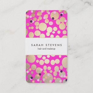 Tarjeta De Visita Salón de belleza de confetti dorado y rosado calie
