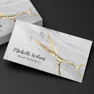 Tarjeta De Visita Salón De Belleza De Estilo Cabello Marble Blanco D