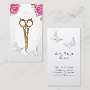 Tarjeta De Visita Salón De Belleza De Estilo Cabello Mariposas Y Fl