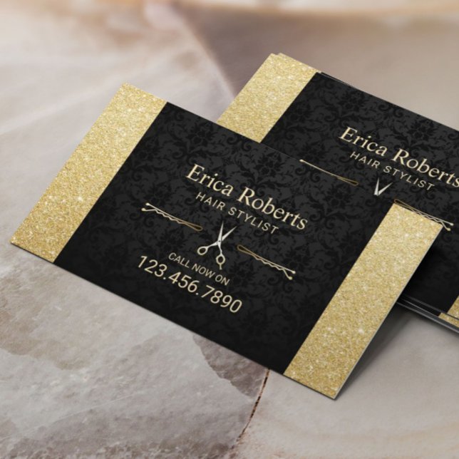 Tarjeta De Visita Salón De Belleza De Estilo Cabello Purpurina Negro (Subido por el creador)