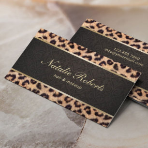 Tarjeta De Visita Salón de belleza de leopardo y damasco 
