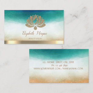 Tarjeta De Visita Salón de Belleza de Loto con Brillo Dorado Elegant