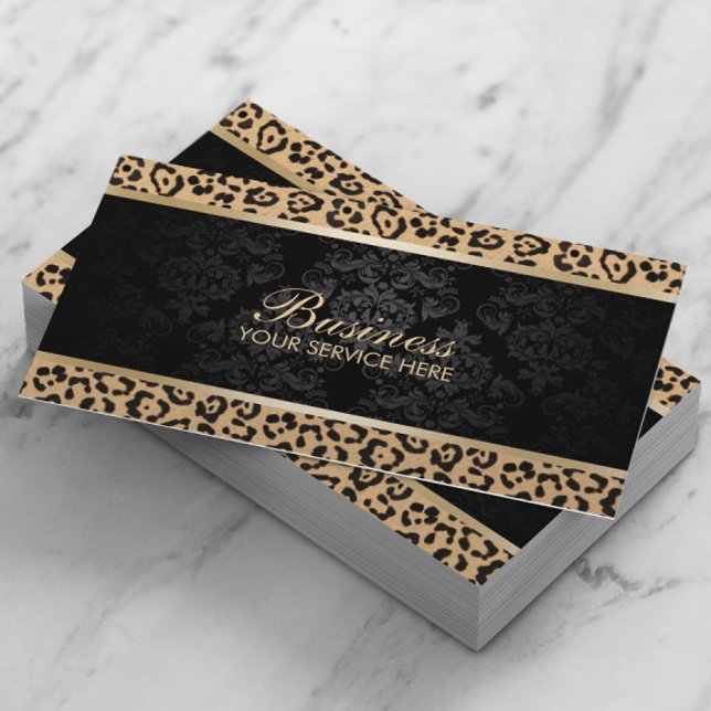 Tarjeta De Visita Salón De Belleza De Lujo Leopard Black Damask (Subido por el creador)