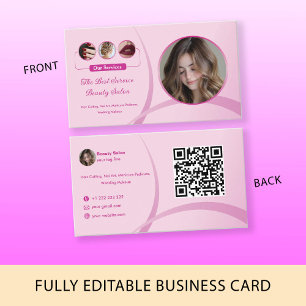 Tarjeta De Visita Salón de belleza de maquillaje Fotografía rosa QR