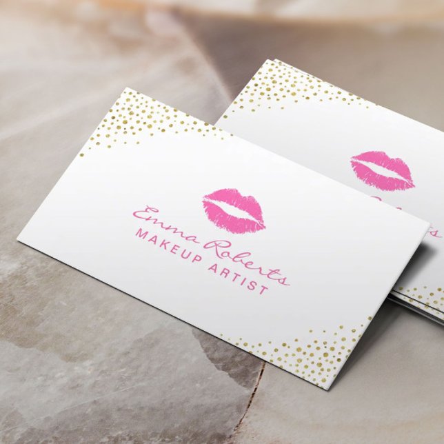 Tarjeta De Visita Salón de belleza de maquillaje Lips rosados Confet (Subido por el creador)