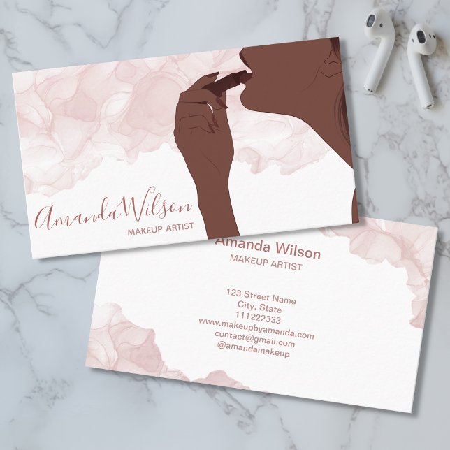 Tarjeta De Visita Salón de belleza de maquillaje Purpurina afroameri (Subido por el creador)