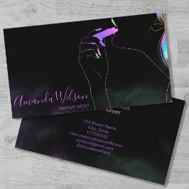 Tarjeta De Visita Salón de belleza de maquillaje Purpurina holográfi