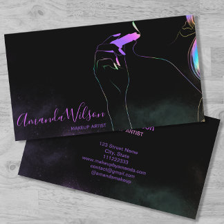 Tarjeta De Visita Salón de belleza de maquillaje Purpurina holográfi