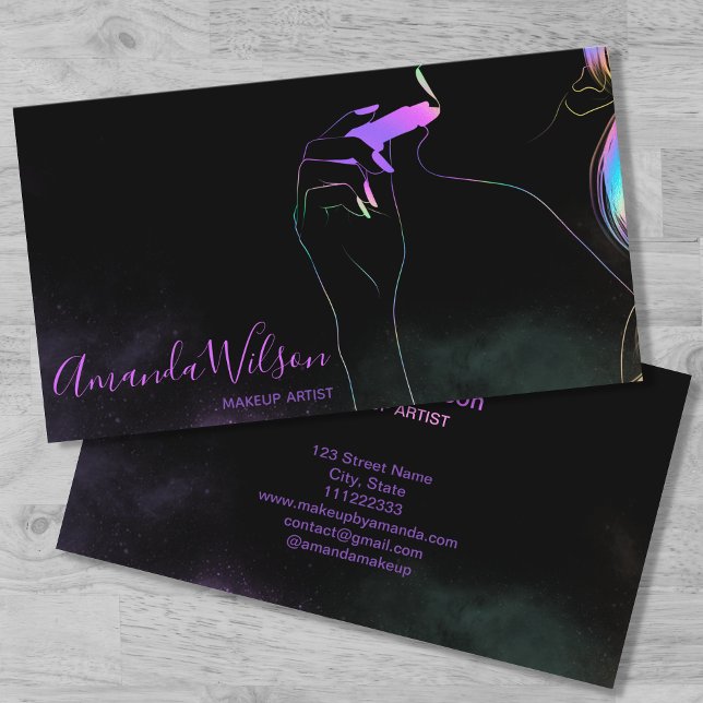 Tarjeta De Visita Salón de belleza de maquillaje Purpurina holográfi (Subido por el creador)