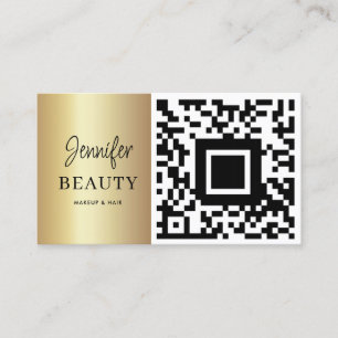 Tarjeta De Visita Salón de belleza de maquillaje QR Código de oro mo