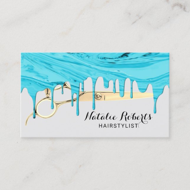 Tarjeta De Visita Salón De Belleza De Marble Turquesa De Estilo Cabe (Anverso)