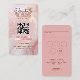 Tarjeta De Visita Salón de Belleza de Mármol de Oro Rosa QR Lealtad 