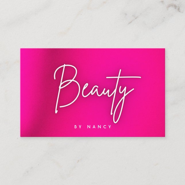 Tarjeta De Visita Salón de belleza de neón rosado caliente (Anverso)