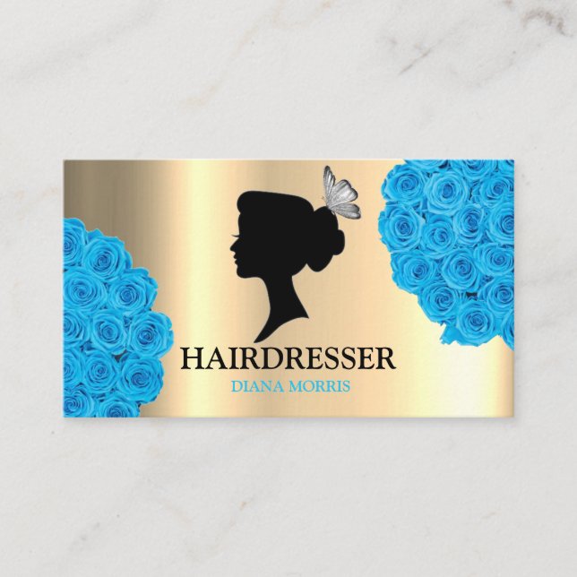 Tarjeta De Visita Salón de belleza de peluquería de los Rosas azules (Anverso)