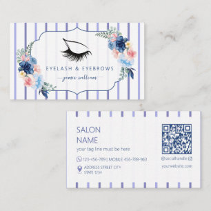 Tarjeta De Visita Salón de Belleza de Pestañas azul Floral