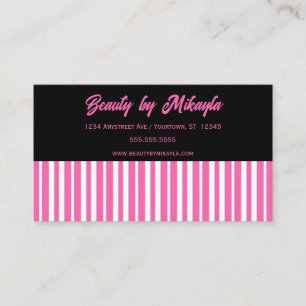 Tarjeta De Visita Salón de Belleza de Rayas Rosadas y Blancas