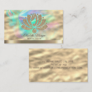 Tarjeta De Visita Salón de Belleza de Tinta Holográfica Flor de Loto