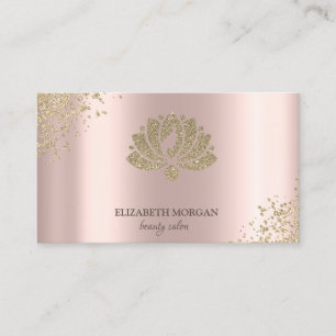 Tarjeta De Visita Salón de Belleza Elegant Gold Diamonds Lotus Rose 