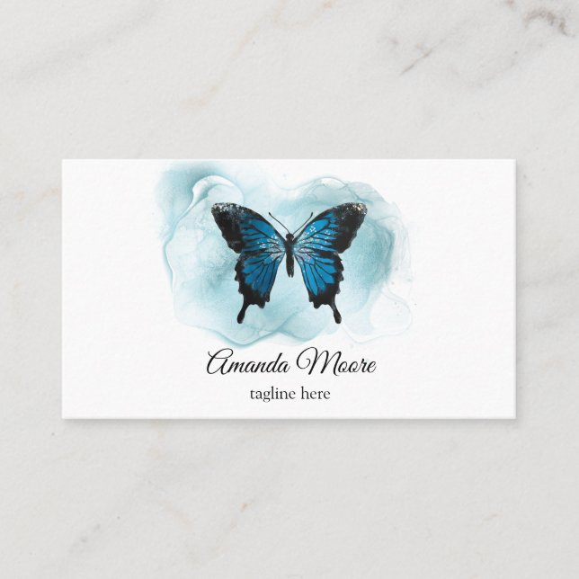 Tarjeta De Visita salón de belleza elegante de mariposa azul salón d (Anverso)